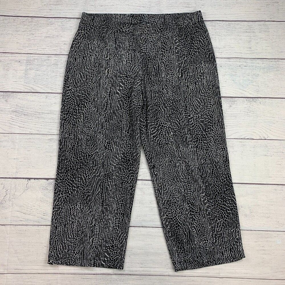 Susan Graver Pants sz XL Palazzo Elastic Waist Pull on Black White 27" Inseam